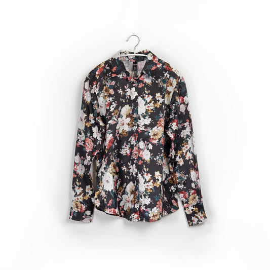 Black Floral Pattern Long Sleeve Blouse