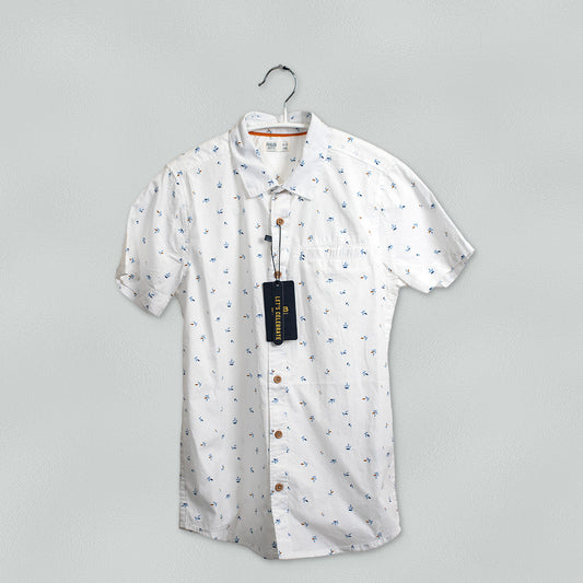 R&B Boys Leaf Print Relaxed Fit Shirt with Welt Pocket