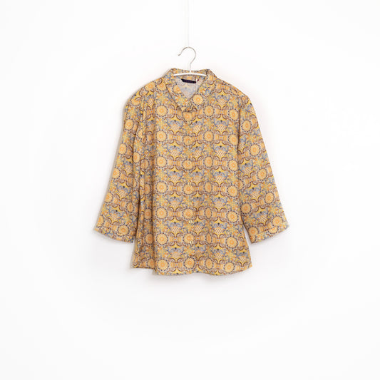 Yellow Color Kalamkari Pattern Long Sleeve Women Shirt