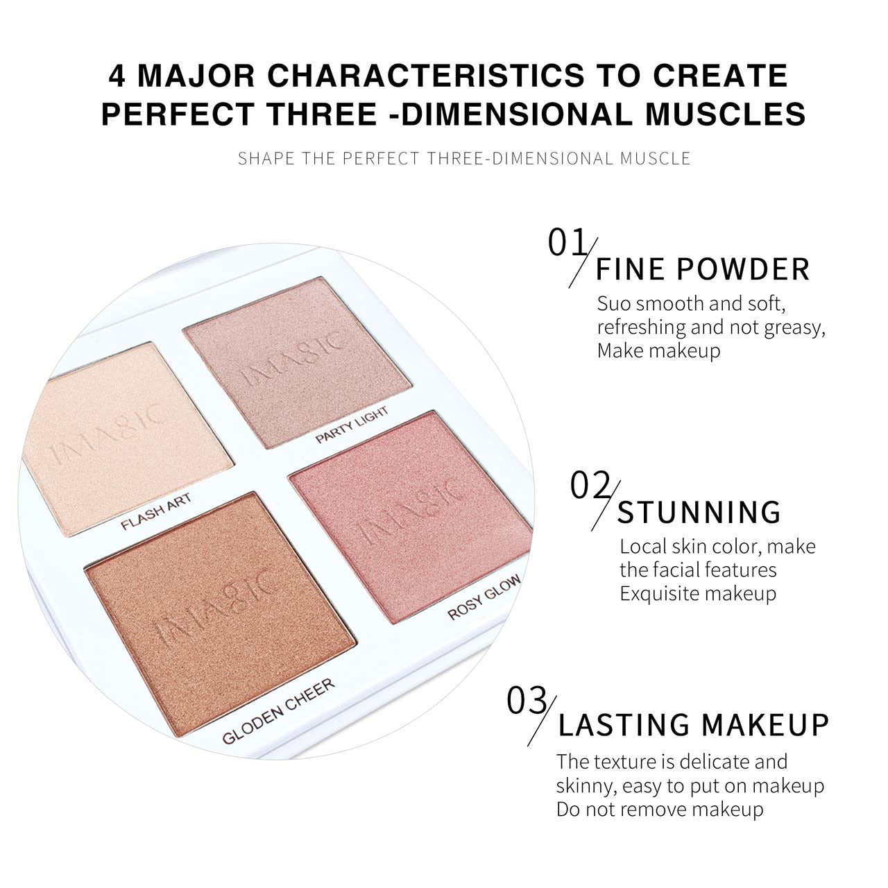 IMAGIC PROfessional Cosmetics 4 Color Highlighter Palette FA-118