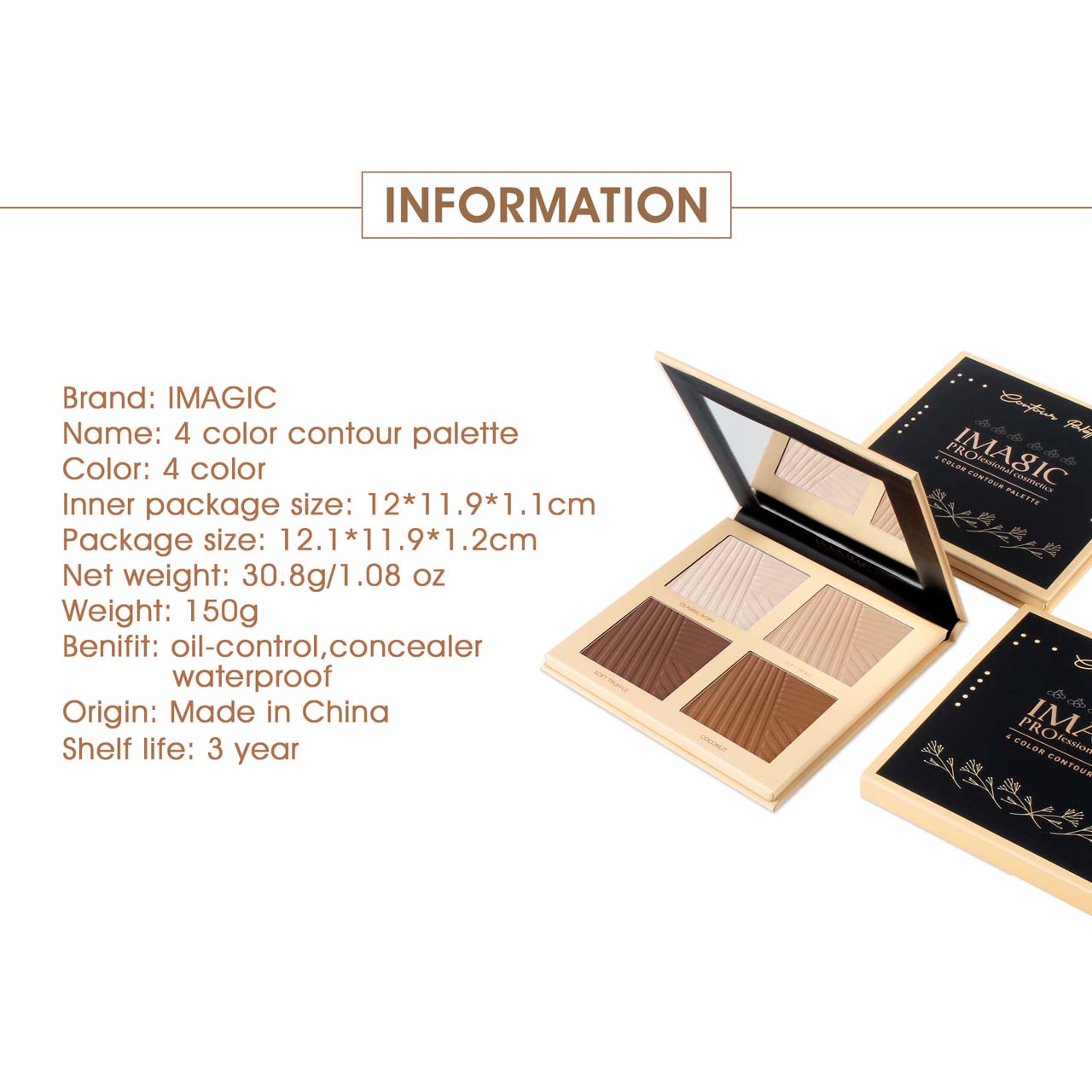 IMAGIC PROfessional 4 Color Contour Powder Palette FA-120