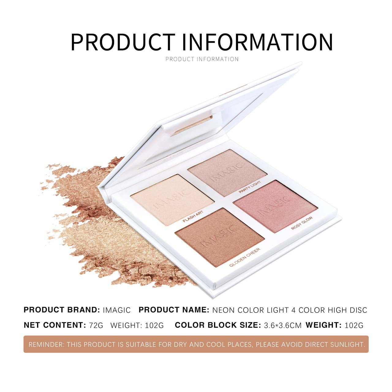 IMAGIC PROfessional Cosmetics 4 Color Highlighter Palette FA-118