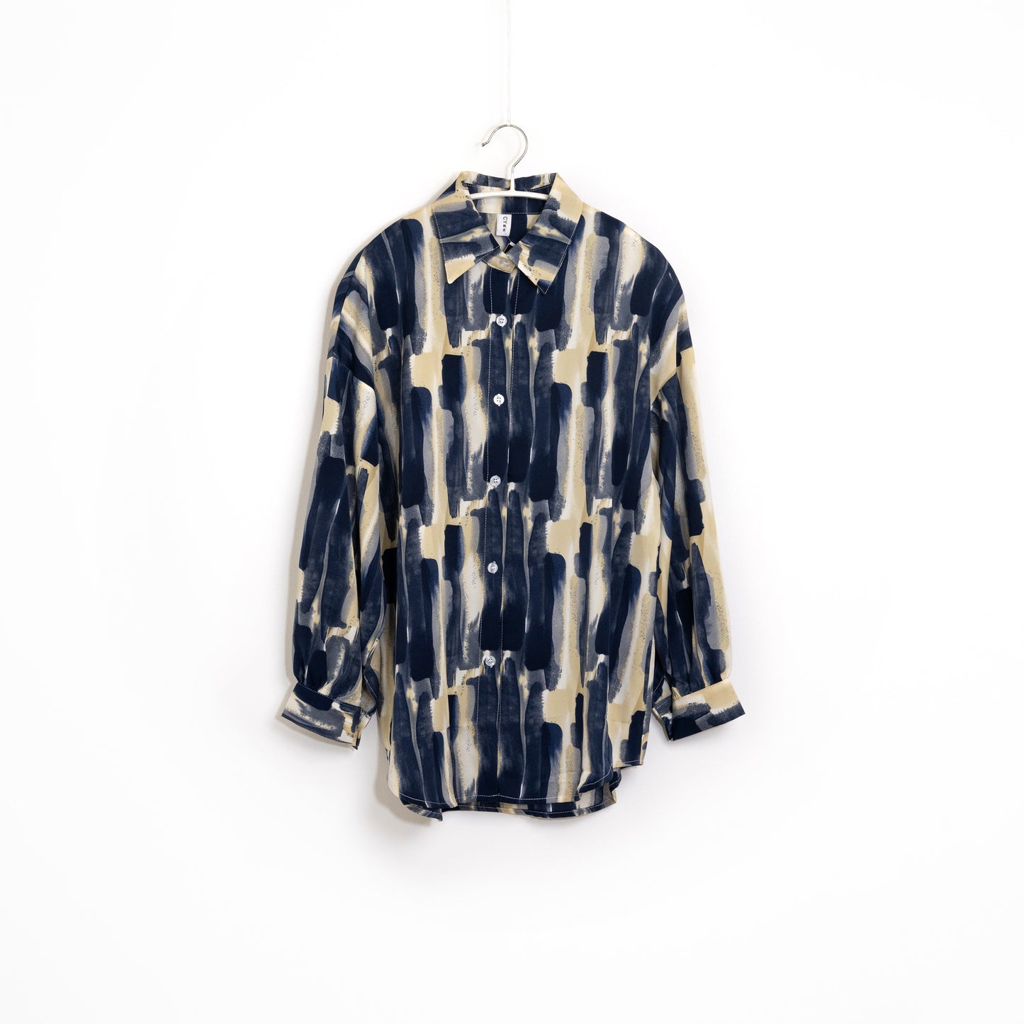 Blue Pattern Print Long Sleeve Blouse