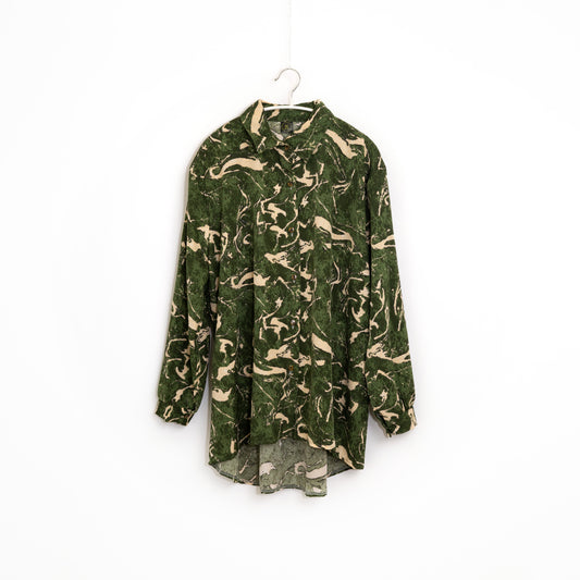 Green Abstract Pattern Long Sleeve Blouse