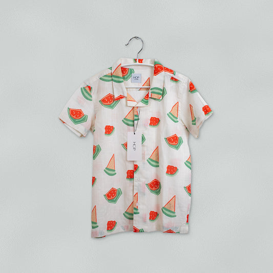 HOP Kids White Watermelon Printed Shirt