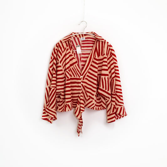 Red Stipe Line Pattern Women Top