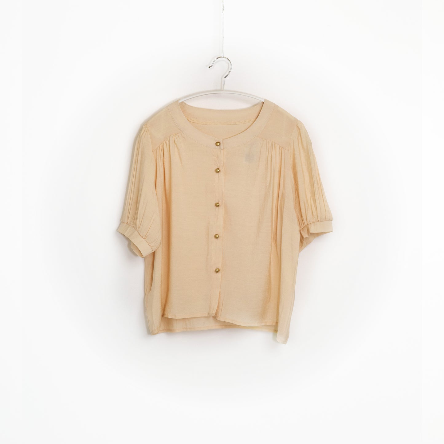 Beige Puff Half Sleeve Women Shirt Top