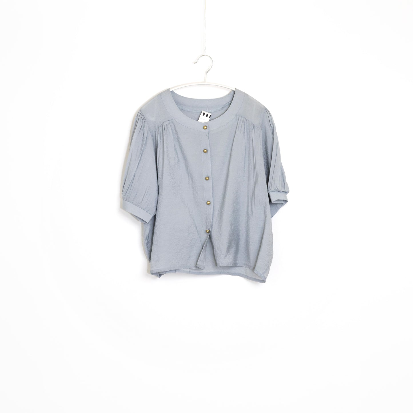 Blue Puff Half Sleeve Women Shirt Top