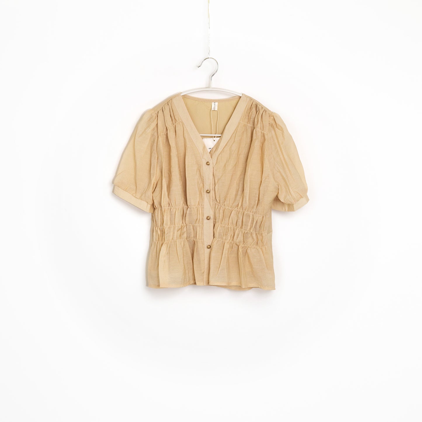 Beige Half Sleeve V-Neck Top