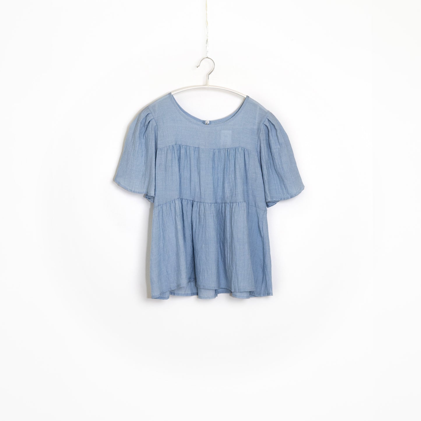 Blue Short Sleeve Linen Top