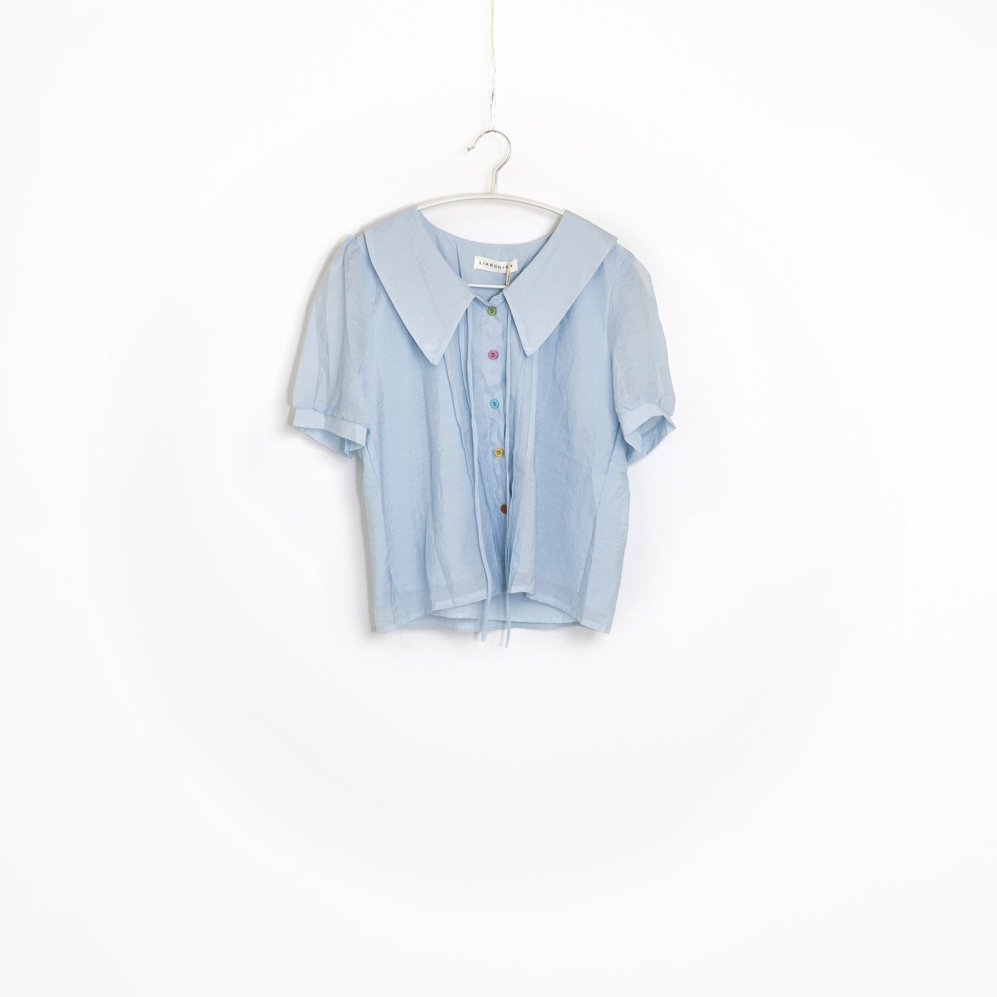 Light Blue Short Sleeve Linen Top