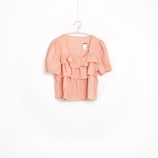 Pink Color Deep Neck Short Sleeve Top