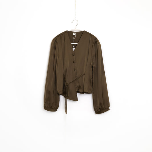 Brown Deep V-neck Long Sleeve Top