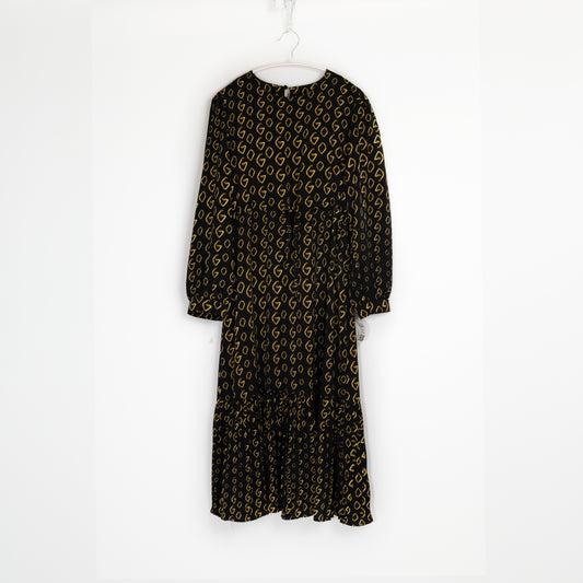 Black Pattern Pint Long Sleeve Abaya Dress