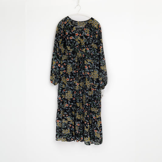 Floral Pattern Long Sleeve Abaya Dress