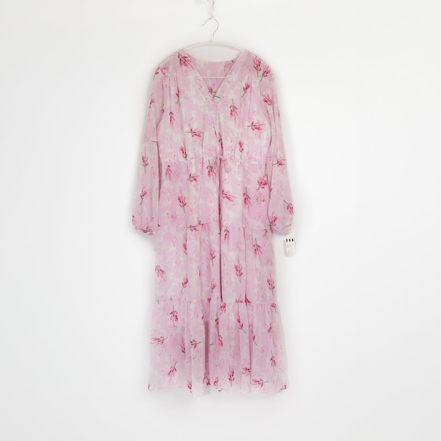 Pink Floral Pattern Long Sleeve Abaya Dress