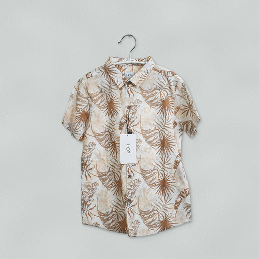 HOP Kids Beige Foliage Printed Shirt