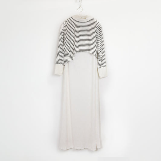 White Stripe Pattern Long Sleeve Abaya Dress