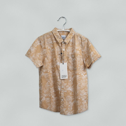 HOP Kids Beige Leaf Abstract Printed Shirt